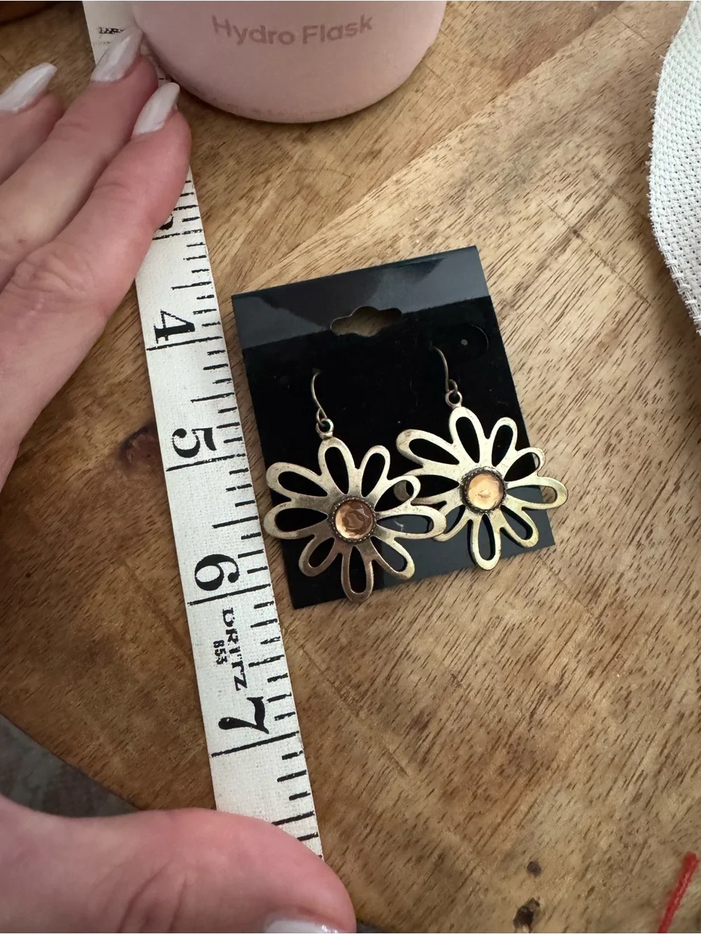 Gold Flower Drop Earrings with Amber Center - Women's Jewelry